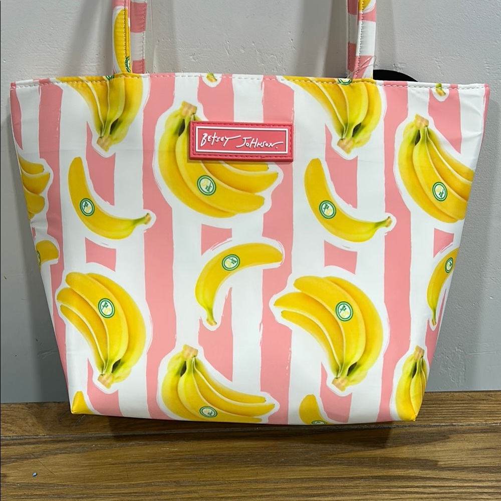 Betsey Johnson, Insulated Pink and Yellow Banana Print Lunch Tote Bag - Picture 2 of 8